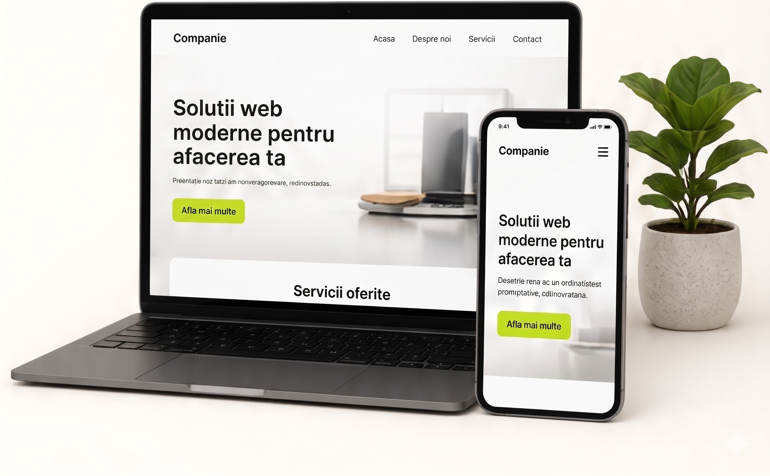 Mockup site responsive pe laptop si telefon